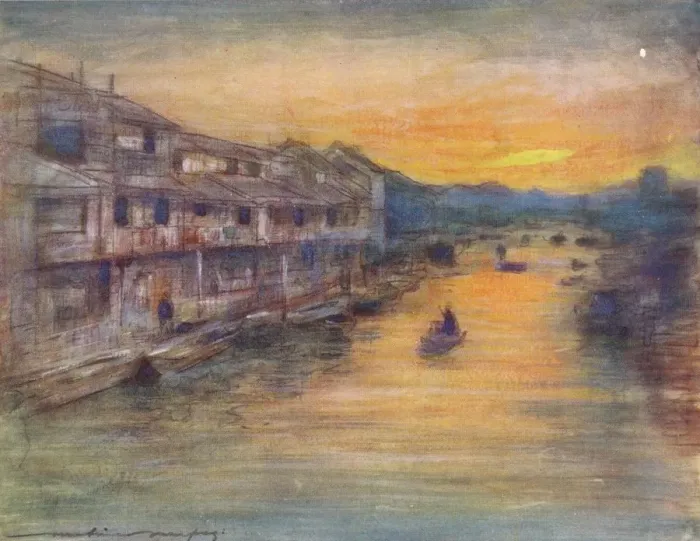 Framed Print : On the Great Canal, Osaka, c1887, (1901). Artist: Mortimer L Menpes Framed Print : On the Great Canal, Osaka, c1887, (1901). Artist: Mortimer L Menpes