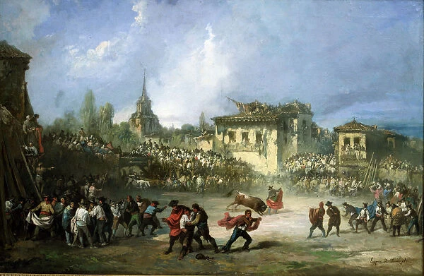 The great Capea (bullfighting with young bulls) oil on canvas
