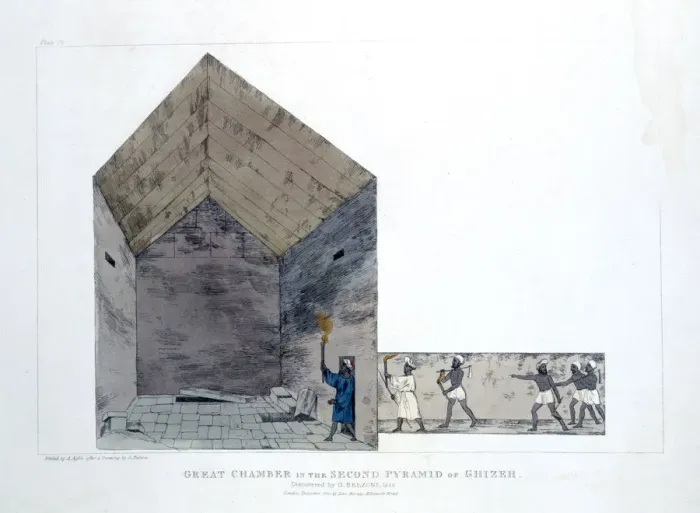 Framed Print : Great Chamber in the Second Pyramid of Ghizeh, Egypt, 1820. Artist: Agostino Aglio Framed Print : Great Chamber in the Second Pyramid of Ghizeh, Egypt, 1820. Artist: Agostino Aglio