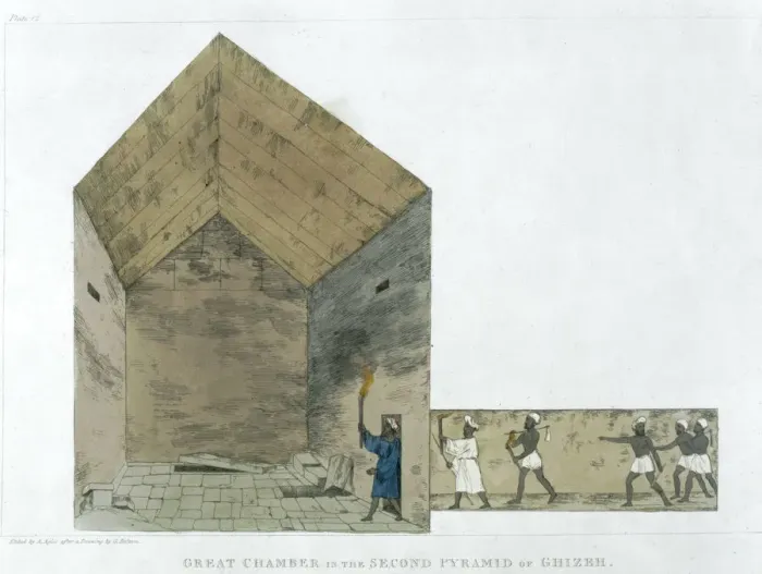 Framed Print : The Great Chamber in the Second pyramid of Ghizeh, discovered by Giovanni Belzoni, 1820-1822 Framed Print : The Great Chamber in the Second pyramid of Ghizeh, discovered by Giovanni Belzoni, 1820-1822