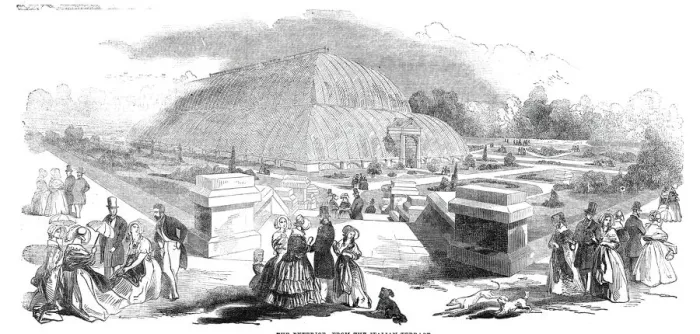 Framed Print : The great Chatsworth Conservatory - the exterior, from the Italian Terrace, 1844 Framed Print : The great Chatsworth Conservatory - the exterior, from the Italian Terrace, 1844