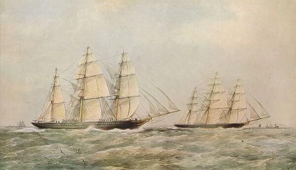 The Great China Race. The Clipper Ships Taeping and Ariel passing the Lizard, Cornwall, 1866. Artist: Thomas Goldsworth Dutton