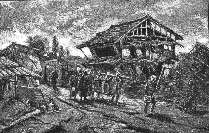 Framed Print : The Great Earthquake in Japan; Views at The Scene of the Disaster, a Funeral on the Street, 1891 Creator: G Bigot Framed Print : The Great Earthquake in Japan; Views at The Scene of the Disaster, a Funeral on the Street, 1891 Creator: G Bigot