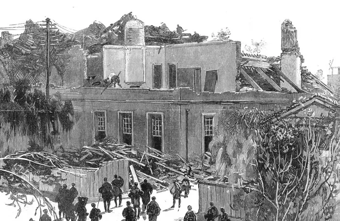 Framed Print : The Great Earthquake in Japan; The Wreck of the Post Office at Nagoya, 1891. Creator: Unknown Framed Print : The Great Earthquake in Japan; The Wreck of the Post Office at Nagoya, 1891. Creator: Unknown