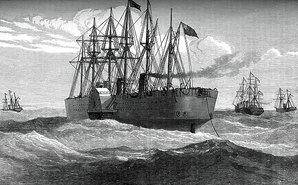 The Great Eastern playing out the Atlantic telegraph cable, c1865, (c1880)