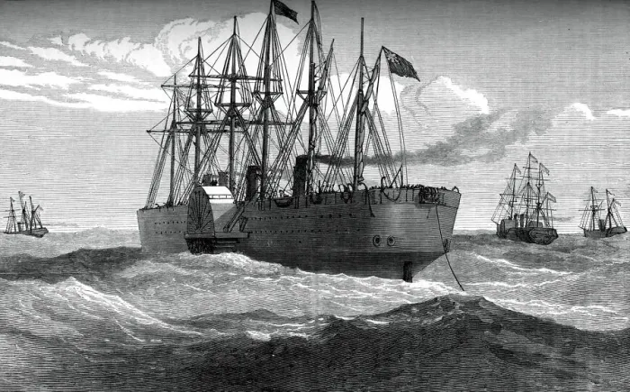 Framed Print : The Great Eastern playing out the Atlantic telegraph cable, c1865, (c1880) Framed Print : The Great Eastern playing out the Atlantic telegraph cable, c1865, (c1880)