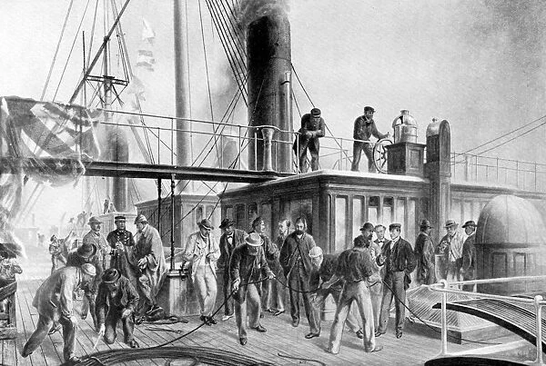 The Great Eastern recovering the lost Atlantic cable, 1866, (c1920)