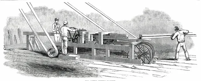 Framed Print : The Great Exhibition Building in Hyde Park - the Gutter-Cutting Machine, 1850. Creator: Unknown Framed Print : The Great Exhibition Building in Hyde Park - the Gutter-Cutting Machine, 1850. Creator: Unknown