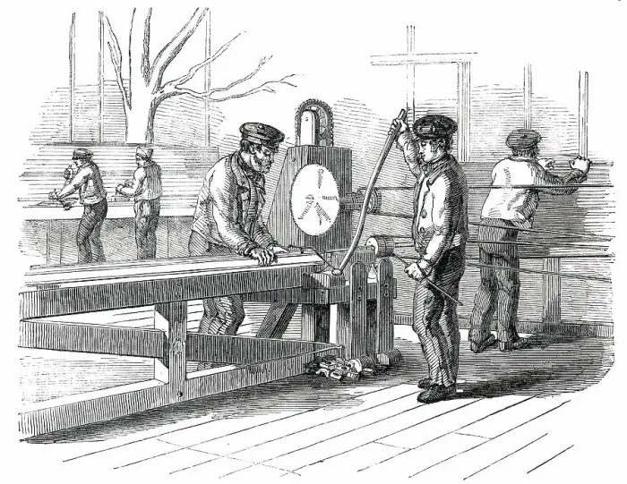 Framed Print : The Great Exhibition Building in Hyde Park - the Sash-Bar Finishing Machine, 1850. Creator: Unknown Framed Print : The Great Exhibition Building in Hyde Park - the Sash-Bar Finishing Machine, 1850. Creator: Unknown