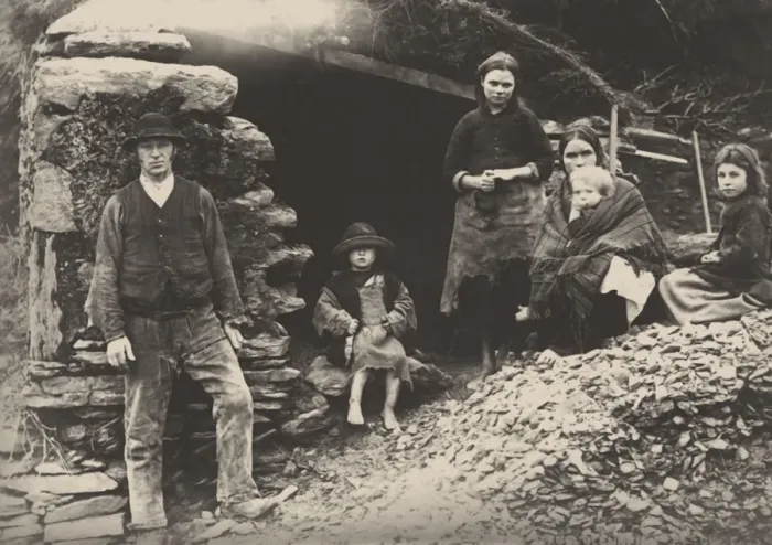 Framed Print : The Great Famine. A family at the ruins of their house in Killarney, 1888 Framed Print : The Great Famine. A family at the ruins of their house in Killarney, 1888