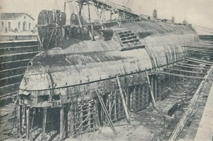 Framed Print : A Great Feat Partly Accomplished. The Leonardo da Vinci resting in dry dock, 1936 Framed Print : A Great Feat Partly Accomplished. The Leonardo da Vinci resting in dry dock, 1936