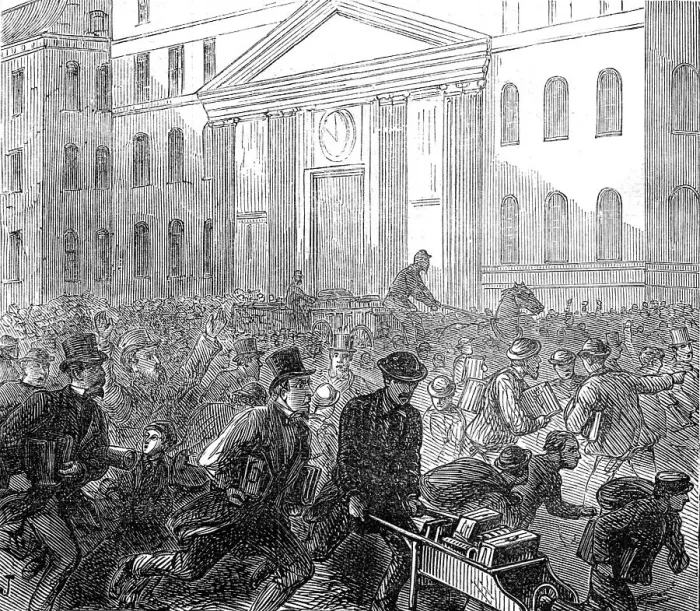 Framed Print : The Great Fire at Boston: excitement in State-Street - removal of papers and valuables, 1872. Creator: Unknown Framed Print : The Great Fire at Boston: excitement in State-Street - removal of papers and valuables, 1872. Creator: Unknown