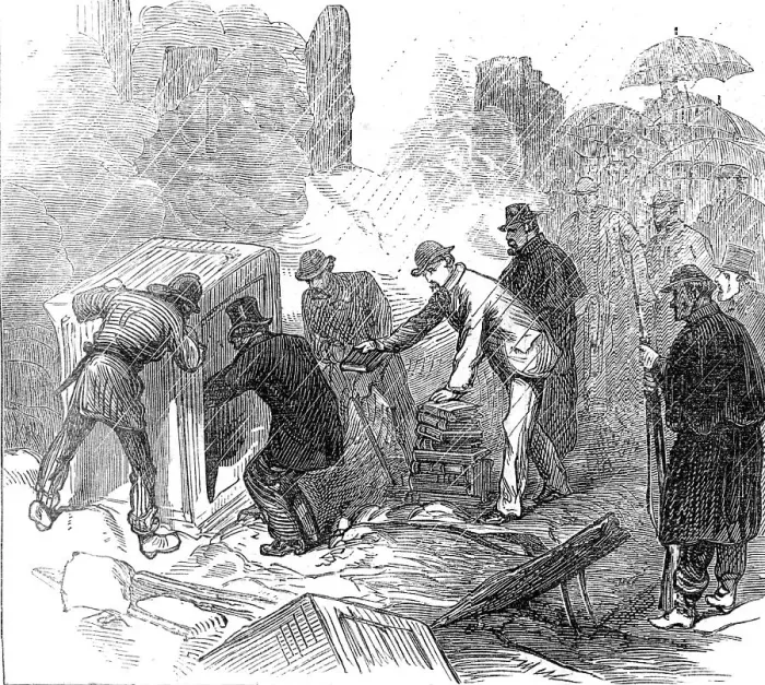 Framed Print : The Great Fire at Boston: opening of safes after the fire, 1872. Creator: Unknown Framed Print : The Great Fire at Boston: opening of safes after the fire, 1872. Creator: Unknown