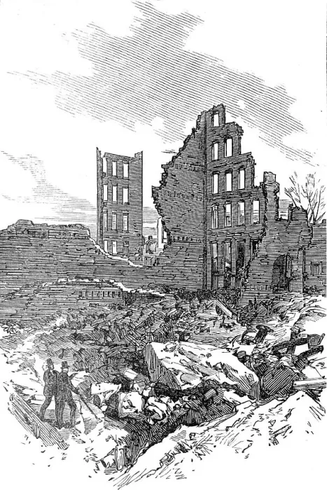 Framed Print : The Great Fire at Boston: ruins of the building where the fire originated, 1872. Creator: Unknown Framed Print : The Great Fire at Boston: ruins of the building where the fire originated, 1872. Creator: Unknown