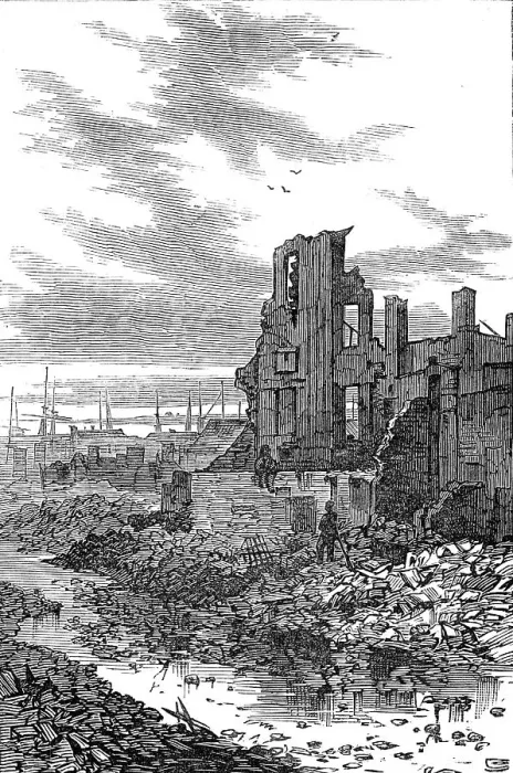 Framed Print : The Great Fire at Boston: Summer-Street, looking towards the harbour, 1872. Creator: Unknown Framed Print : The Great Fire at Boston: Summer-Street, looking towards the harbour, 1872. Creator: Unknown