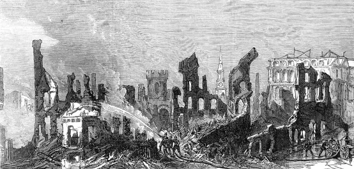 Framed Print : The Great Fire at Boston: view of the ruins, from Pearl-Street, 1872. Creator: Unknown Framed Print : The Great Fire at Boston: view of the ruins, from Pearl-Street, 1872. Creator: Unknown