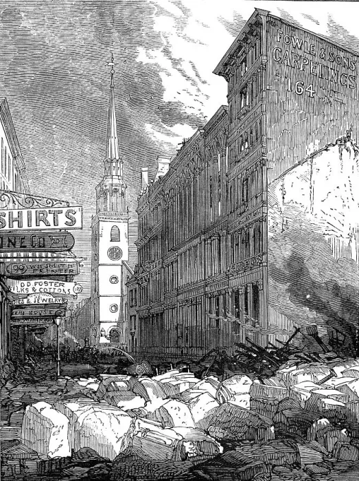 Framed Print : The Great Fire at Boston: Washington-Street, looking towards the Old South Church, 1872. Creator: Unknown Framed Print : The Great Fire at Boston: Washington-Street, looking towards the Old South Church, 1872. Creator: Unknown