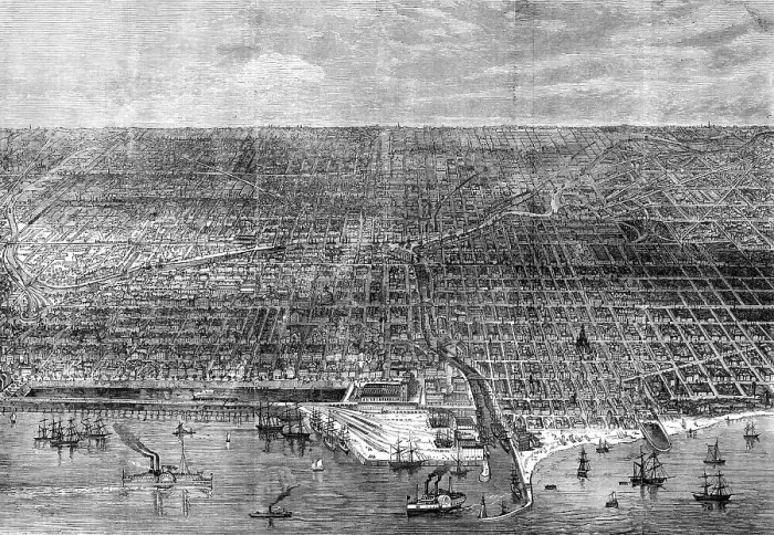 Framed Print : The Great Fire at Chicago: bird's-eye view of the city, 1871. Creator: Unknown Framed Print : The Great Fire at Chicago: bird's-eye view of the city, 1871. Creator: Unknown