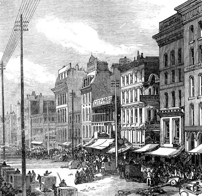 Framed Print : The Great Fire at Chicago: Clark-Street North, 1871. Creator: Unknown Framed Print : The Great Fire at Chicago: Clark-Street North, 1871. Creator: Unknown