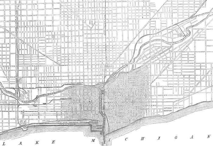 Framed Print : The Great Fire at Chicago: plan showing the extent of the fire, 1871. Creator: Unknown Framed Print : The Great Fire at Chicago: plan showing the extent of the fire, 1871. Creator: Unknown