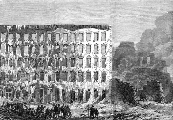 Framed Print : The Great Fire at Chicago: ruins on the north side of Lake-Street, 1868. Creator: Unknown Framed Print : The Great Fire at Chicago: ruins on the north side of Lake-Street, 1868. Creator: Unknown