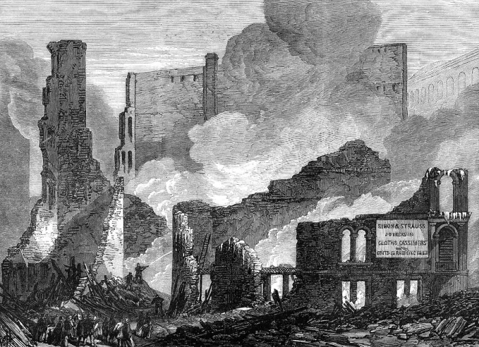 Framed Print : The Great Fire at Chicago: ruins on the south side of Lake-Street, 1868. Creator: Unknown Framed Print : The Great Fire at Chicago: ruins on the south side of Lake-Street, 1868. Creator: Unknown