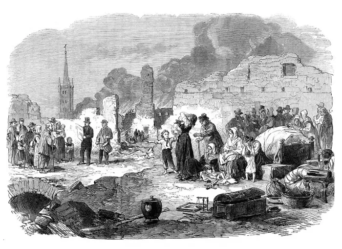Framed Print : The Great Fire at Limoges, France: the public crier announcing the distribution of relief…, 1864. Creator: Unknown Framed Print : The Great Fire at Limoges, France: the public crier announcing the distribution of relief…, 1864. Creator: Unknown