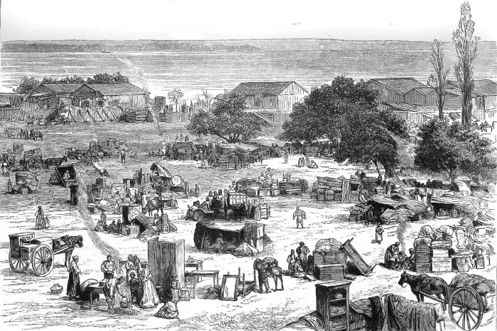 Framed Print : The Great Fire at Salonica; The homeless people camping out on the outskirts of the town, 1890. Creator: Unknown Framed Print : The Great Fire at Salonica; The homeless people camping out on the outskirts of the town, 1890. Creator: Unknown