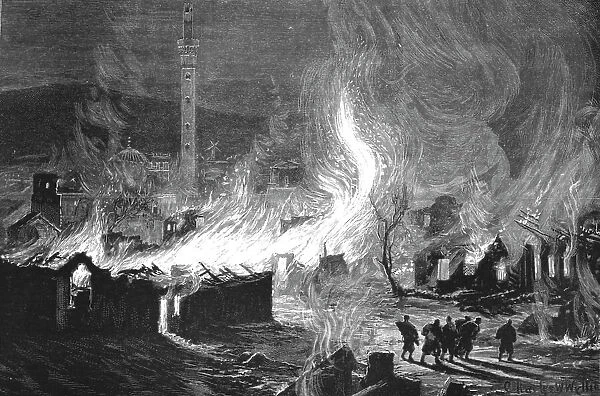 The Great Fire at Salonica; Scene near the Mosque of Saint Sophia soon after the outbreak, 1890. Creator: Unknown