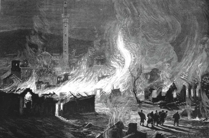 Framed Print : The Great Fire at Salonica; Scene near the Mosque of Saint Sophia soon after the outbreak, 1890. Creator: Unknown Framed Print : The Great Fire at Salonica; Scene near the Mosque of Saint Sophia soon after the outbreak, 1890. Creator: Unknown