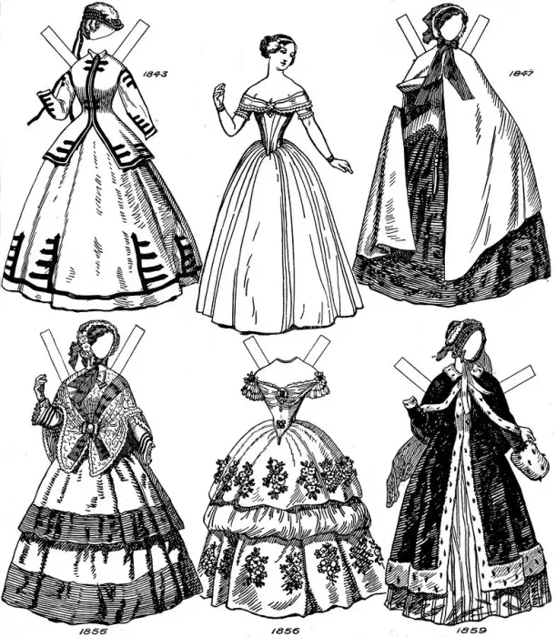 Framed Print : The Great Gallery of British Costume: Some Womens Fashions from 1843 to 1893, c1934 Framed Print : The Great Gallery of British Costume: Some Womens Fashions from 1843 to 1893, c1934