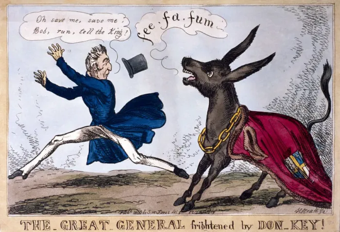 Framed Print : The great general frightened by Don-Key, 1830. Artist: Henry Heath Framed Print : The great general frightened by Don-Key, 1830. Artist: Henry Heath