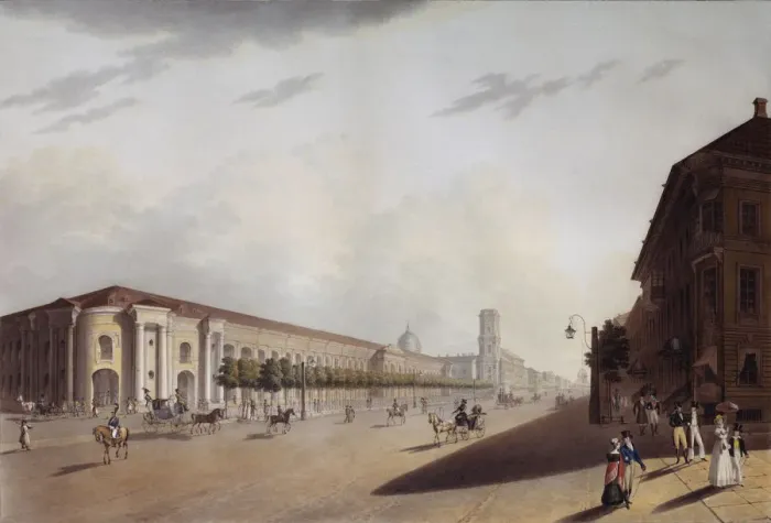 Framed Print : The Great Gostiny Dvor (Merchant Yard) in St Petersburg, 1820s. Artist: Yesakov, Yermolai Ivanovich (1791-1840) Framed Print : The Great Gostiny Dvor (Merchant Yard) in St Petersburg, 1820s. Artist: Yesakov, Yermolai Ivanovich (1791-1840)