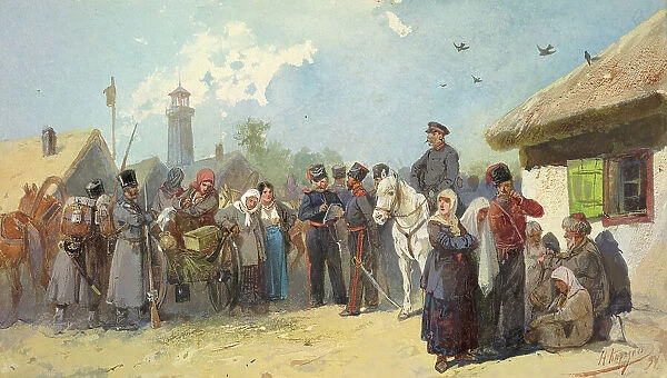 The Great-Great-Grandmothers of Siberian Cossacks Arrival of a Party of 'Wives', 19th century. Creator: Nikolay Nikolaevich Karazin. The Great-Great-Grandmothers of Siberian Cossacks Arrival of a Party of 'Wives', 19th century