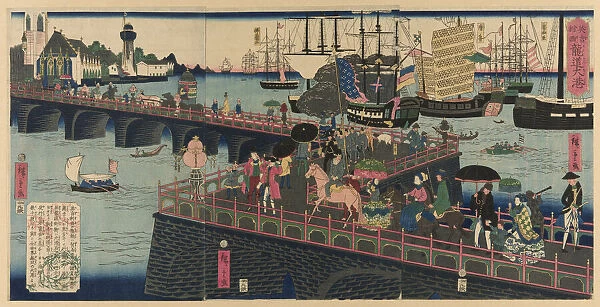 The Great Harbor in London, England (Egirisu, Rondon taiko), 1862. Creator: Utagawa Hiroshige II