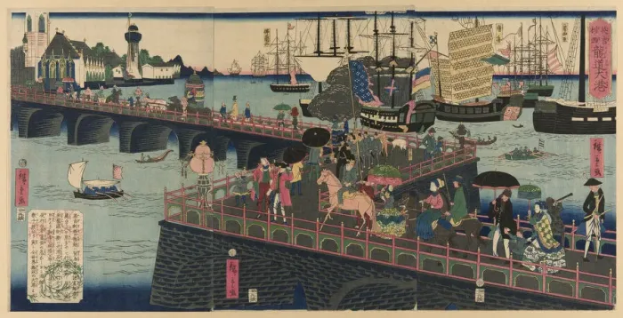 Framed Print : The Great Harbor in London, England (Egirisu, Rondon taiko), 1862. Creator: Utagawa Hiroshige II Framed Print : The Great Harbor in London, England (Egirisu, Rondon taiko), 1862. Creator: Utagawa Hiroshige II