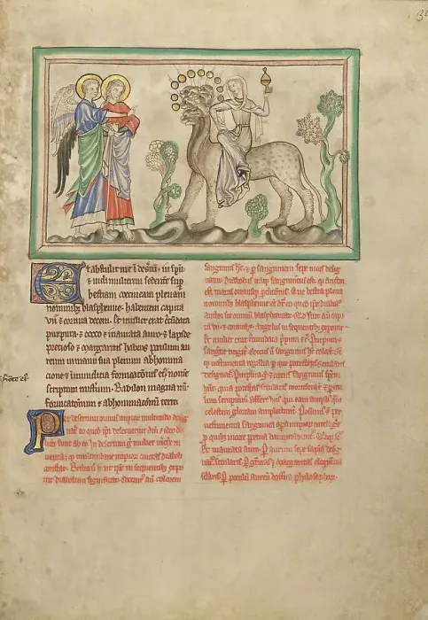 Framed Print : The Great Harlot on the Beast; Dyson Perrins Apocalypse, about 1255-1260. Creator: Unknown Framed Print : The Great Harlot on the Beast; Dyson Perrins Apocalypse, about 1255-1260. Creator: Unknown