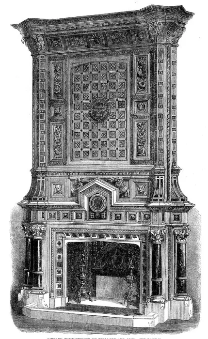Framed Print : The Great International Exhibition: library chimneypiece by Trollope and Sons, 1862. Creator: Unknown Framed Print : The Great International Exhibition: library chimneypiece by Trollope and Sons, 1862. Creator: Unknown