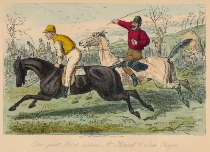 Framed Print : The great Match between Mr. Flintoff & Jack Rogers, 1858. Artist: John Leech Framed Print : The great Match between Mr. Flintoff & Jack Rogers, 1858. Artist: John Leech