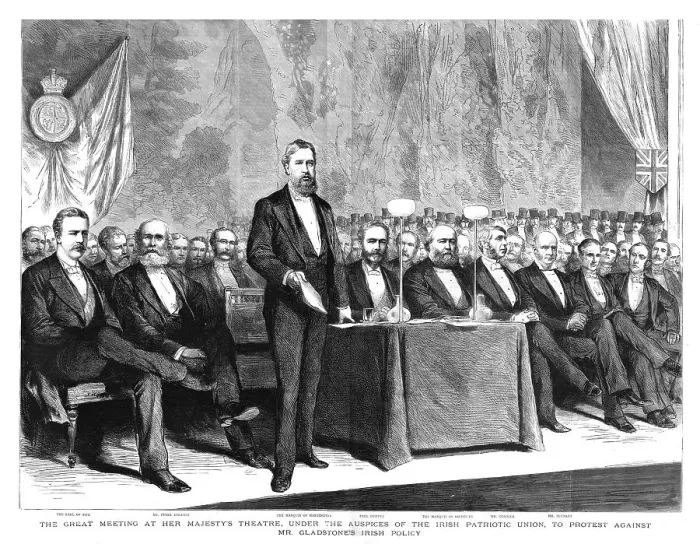 Framed Print : The great meeting at Her Majesty's Theatre...Irish Patriotic Union... 1886. Creator: Unknown Framed Print : The great meeting at Her Majesty's Theatre...Irish Patriotic Union... 1886. Creator: Unknown
