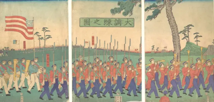 Framed Print : Great Military Drill, 1866 (Keio 2, 2nd month). Creator: Sadahide Utagawa Framed Print : Great Military Drill, 1866 (Keio 2, 2nd month). Creator: Sadahide Utagawa