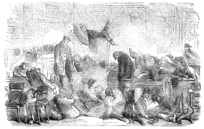 Framed Print : The Great Naval Review: No Beds - drawn by Phiz, 1856. Creator: Unknown. The Great Naval Review: No Beds - drawn by Phiz, 1856. Creator: Unknown