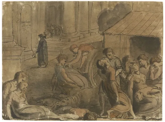 Framed Print : Great Plague of London, c. 1779. Artist: Blake, William (1757-1827) Framed Print : Great Plague of London, c. 1779. Artist: Blake, William (1757-1827)
