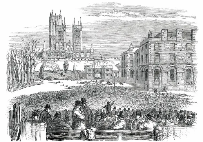 Framed Print : The Great Protectionist Meeting, in the Castle-Yard, Lincoln, 1850. Creator: Unknown Framed Print : The Great Protectionist Meeting, in the Castle-Yard, Lincoln, 1850. Creator: Unknown