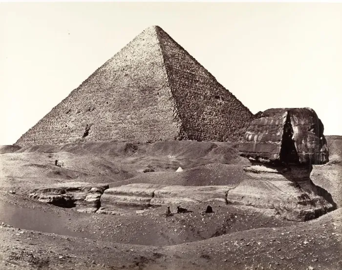 Framed Print : The Great Pyramid and The Great Sphinx, 1858. Creator: Francis Frith Framed Print : The Great Pyramid and The Great Sphinx, 1858. Creator: Francis Frith