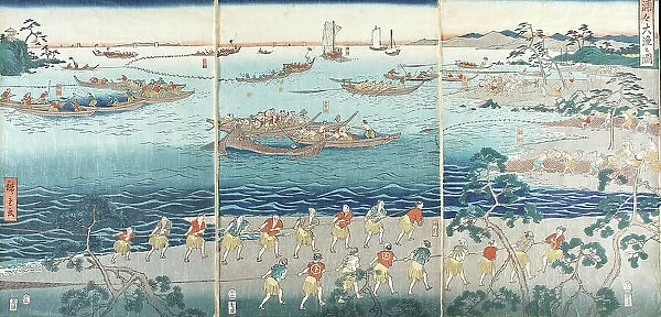 Great Scene of Fishing in the Bay, Mid-19th century. Creator: Ando Hiroshige
