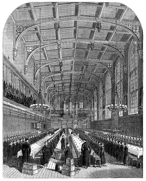 The Great Schools of England: the dining-hall at Christ's Hospital...singing a hymn, 1862. Creator: Unknown