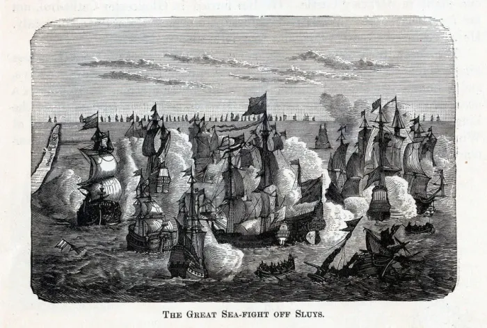 Framed Print : The Great Sea-Fight Off Sluys, 1882. Artist: Anonymous Framed Print : The Great Sea-Fight Off Sluys, 1882. Artist: Anonymous
