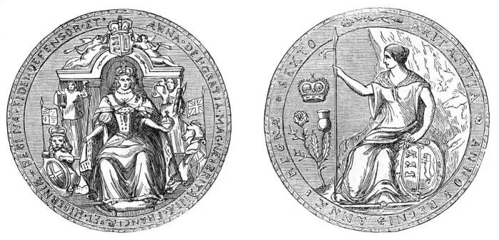 Framed Print : Great Seal of Queen Ann, after the union of England and Scotland, 1707, (19th century) Framed Print : Great Seal of Queen Ann, after the union of England and Scotland, 1707, (19th century)