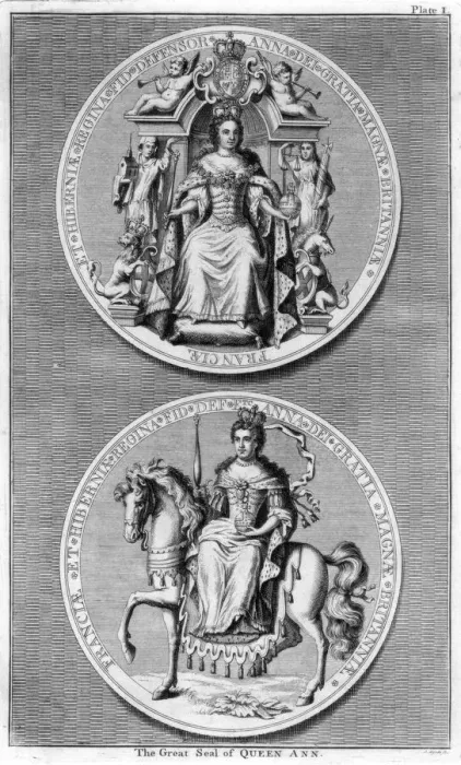Framed Print : The great seal of Queen Anne of Great Britain. Artist: J Mynde Framed Print : The great seal of Queen Anne of Great Britain. Artist: J Mynde